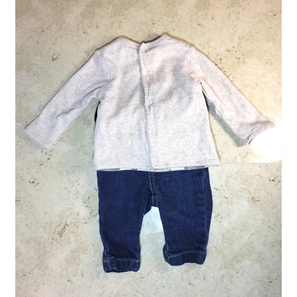 Wonder Nation Cream Reversible Elephant Snap‎ Top/GAP Snap Front Blue Jeans 0-3M